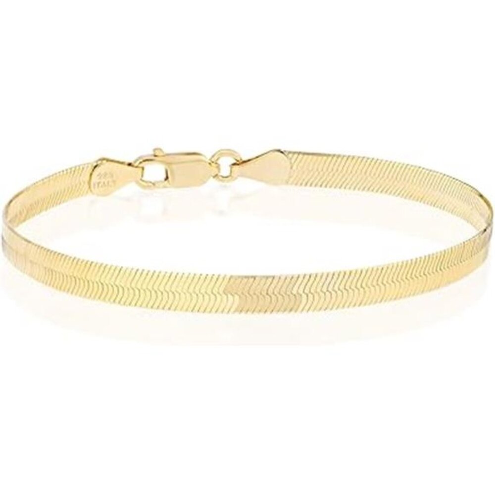 unisex 18K Gold Over 925 Sterling Silver Italian Solid 4.5mm Flexible Flat - Picture 5 of 5
